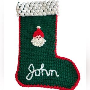Christmas Stocking Handmade Crochet Santa Personalized JOHN name Large Sock Foot